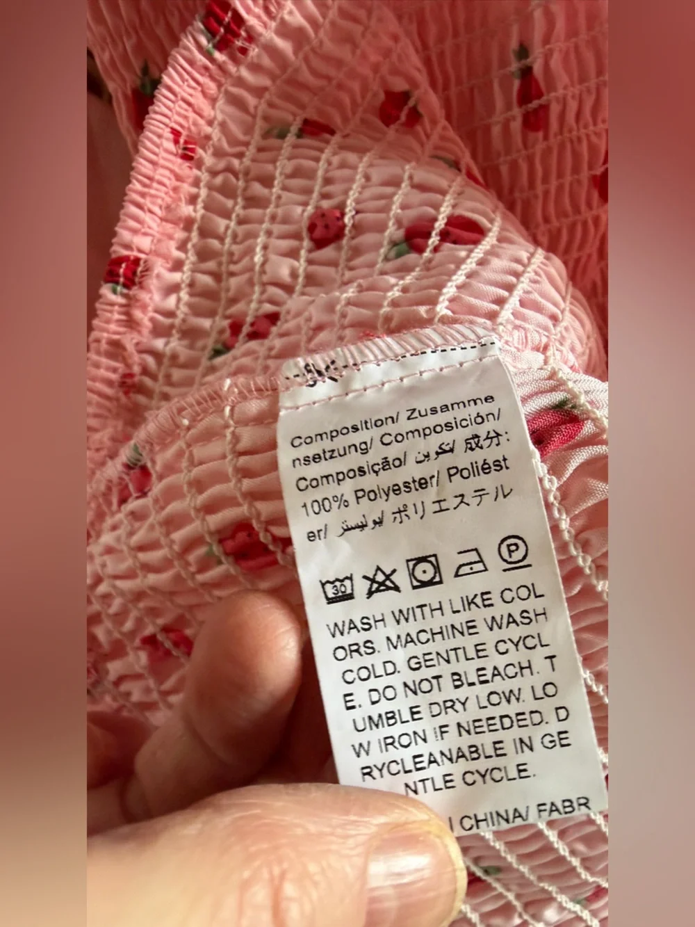 Pink Strawberry Smocked Square-Neck Crop Top plus size by SHEIN - Picture 13 of 13